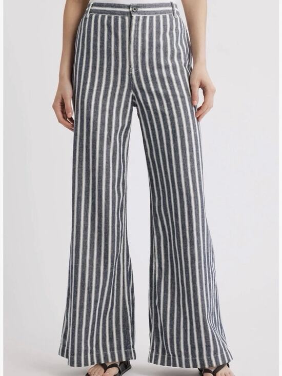 Madewell Pants - Madewell Zoe Relaxed Wide Pants Linen Blend Navy White Stripe Sz 4 High Rise